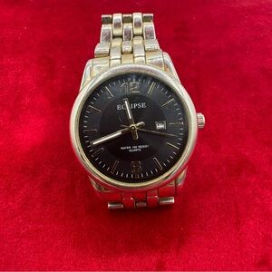 Vintage Eclipse Men's Black Dial Stainless Watch‎ Water Resistant Brick link
